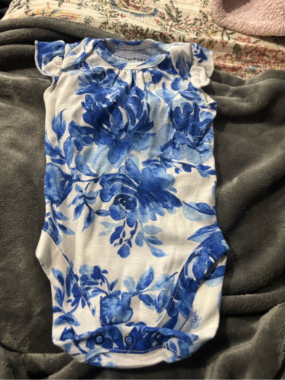 Blue Floral Cotton Baby One-Piece Bodysuit